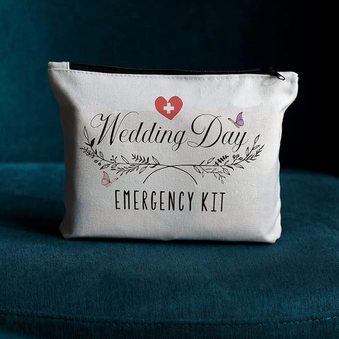 JIUWEIHU Bridal Emergency Kit, Wedding Case for Storage, Canvas Makeup Bag with Zipper, Unisex-Adult Gift for Various Occasions