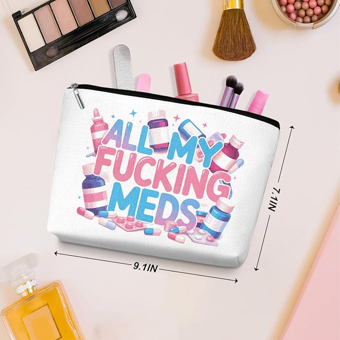 2 Pcs Medicine Makeup Bag, Large Capacity Travel Makeup Case Cosmetic Bags for Women, Portable Pouch Purse Travel Essentials Toiletries Accessories, Christmas Birthday Gifts for Women-1