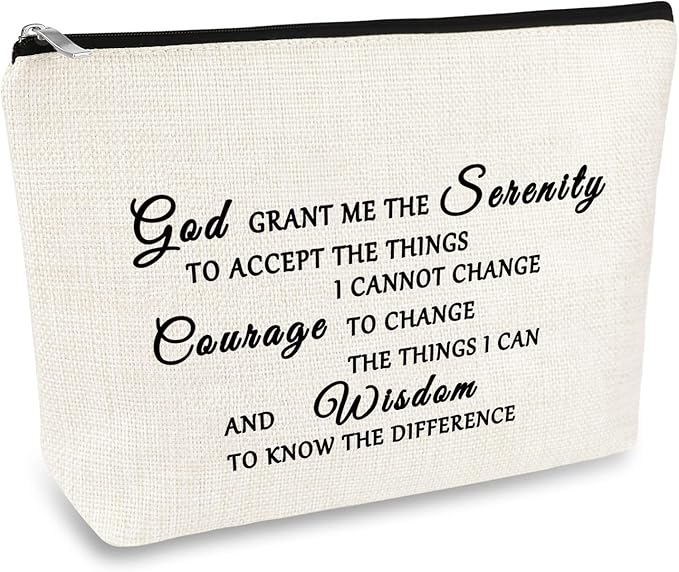 Christian Makeup Bag Serenity Prayer Gift Inspirational Gift for Women Cosmetic Bag Sobriety Addiction Recovery AA Gifts Religious Encouragement Motivational Gifts for Her Travel Toiletry Pouch