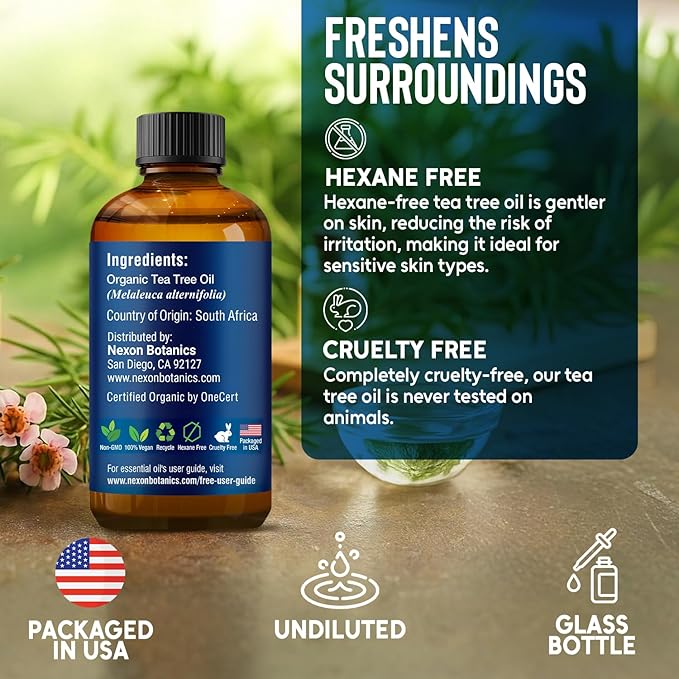Organic Tea Tree Oil 30 ml - Pure, Natural Oils for Aromatherapy, Diffusers, DIY, Candle and Soap Making Scent - Nexon Botanics