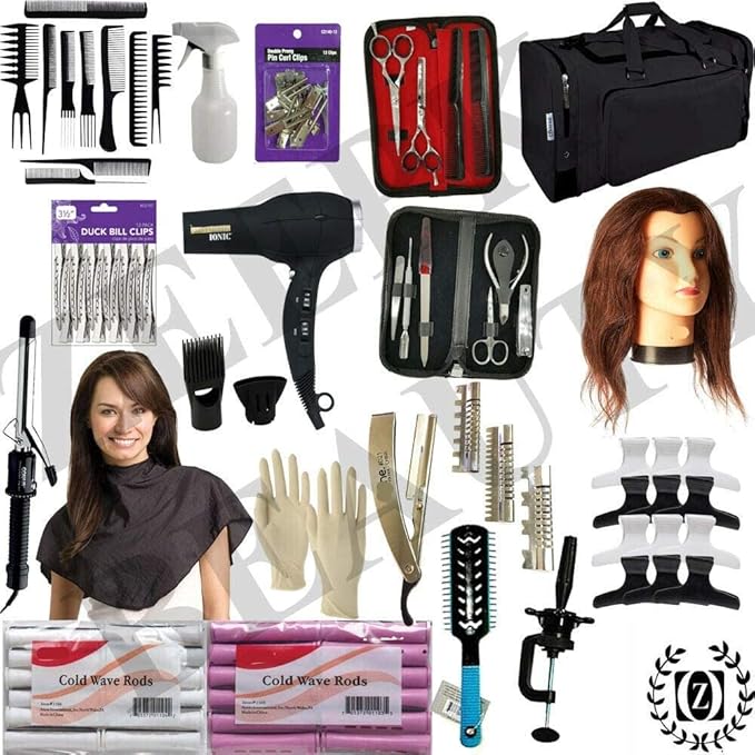 Beauty & Barber School Kit Cosmetology Student Barber School Practice Kit State Board Approved w/Mannequin Manikin Head