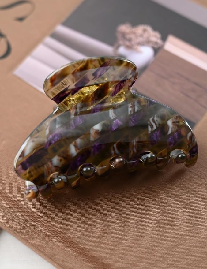 Handmade Celluloid Acetate French Design Barrettes Tortoise Shell Claws Hair Claw Luxury Fashion Accessories Hair Clip for Women (brown purple)