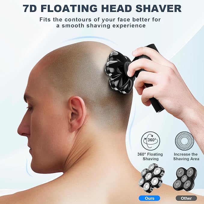 Hexus Head Shavers for Bald Men, Detachable Head Shaver Dry/Wet Bald Head Shaving for Men, IPX7 Waterproof Electric Razor with LED Display and Type-C Charge, Blue