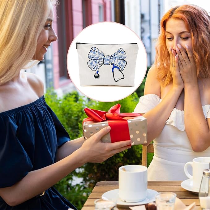 Nurse Gifts, Blue Bow Makeup Bag, Nurse Accessories Funny Horse Cosmetic Bag, Doctor Gift Nursing Travel Organizer Zipper Pouch Thank You Nurses Week Gifts for Women Coworker Physician Assistant