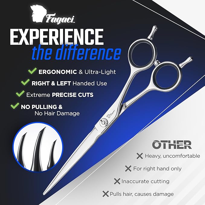 Fagaci Professional Hair Cutting Scissors 5” Super Sharp Thin Blades, 440C Steel for Maximum Precision Hair Scissors for Women & Men, Lightweight Hair Shears for Hair Cutting, Barber Scissors