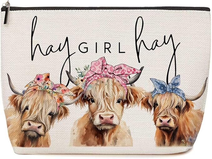 Funny Western Makeup Bag Western Accessories for Women Vintage Cow Print Stuff Cows Gifts Cow Western Stuff for Female Girl Sister Daughter Niece Aunt Mom Cow Lovers Birthday Graduation Christmas