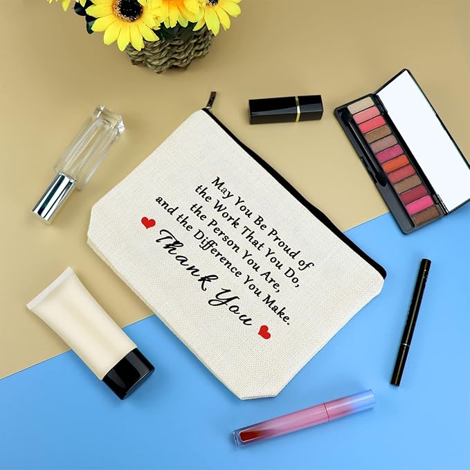 Thank You Gift for Women Makeup Bag Inspirational Appreciation Gift for Employee Volunteer Social Worker Nurse Teacher Friends Thanksgiving Graduation Birthday Gifts Cosmetic Bag Travel Pouch