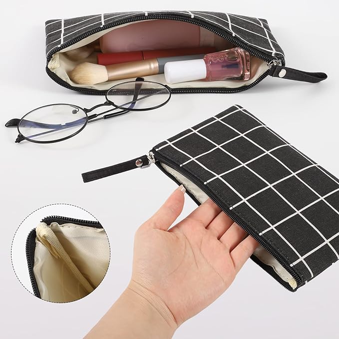 2 Pcs Small Cosmetic Bag, Multi-Function Canvas Cosmetic Pouch Small Zipper Pouch Makeup Bag Purse Pouches Cute Makeup Pouch Christmas Gifts Stocking Stuffers for Women