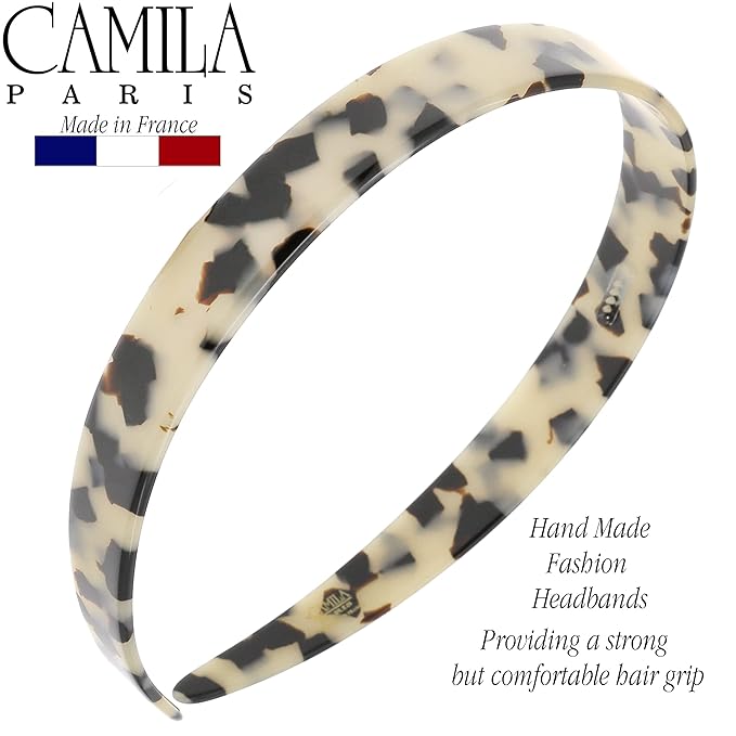 Camila Paris CP3467 French Headband for Women, Handmade White Tokyo, Strong Hold Grip Women's Hair Band, Ligth and Very Flexible, No Slip and Durable Styling Girls Hair Accessories, Made in France