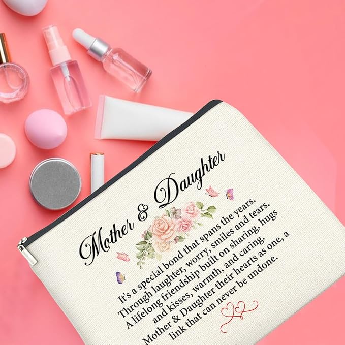 Mother and Daughter Gifts Makeup Bag Gift for Mom and Daughter Cosmetic Bag Zipper Makeup Pouch Gifts for Christmas Birthday Thanksgiving