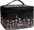 Colorful Mushroom Skull Floral Pattern Travel Makeup Bag for Women Large Capacity Cosmetic Bag with Zipper and Handle Portable Toiletry Bag Make Up Organizers