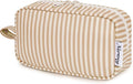 Narwey Small Makeup Bag for Purse Travel Makeup Pouch Mini Cosmetic Bag Zipper Pouch for Women (Brown Stripe, Small)