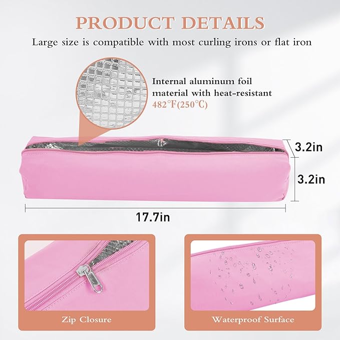 Professional Hot Hair Tools Organizer Bag Portable Travel Heat Resistant Storage Case Pouch for Curling Irons, Flat Irons, Hair Straightener and Styling Tools(17.7" x 3.2"x 3.2")