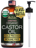 Ella & Eden Organic Castor Oil | Big 32oz Glass Bottle | Cold-Pressed, Hexane-Free, USDA Certified, Unrefined & 100% Pure - for Hair Growth