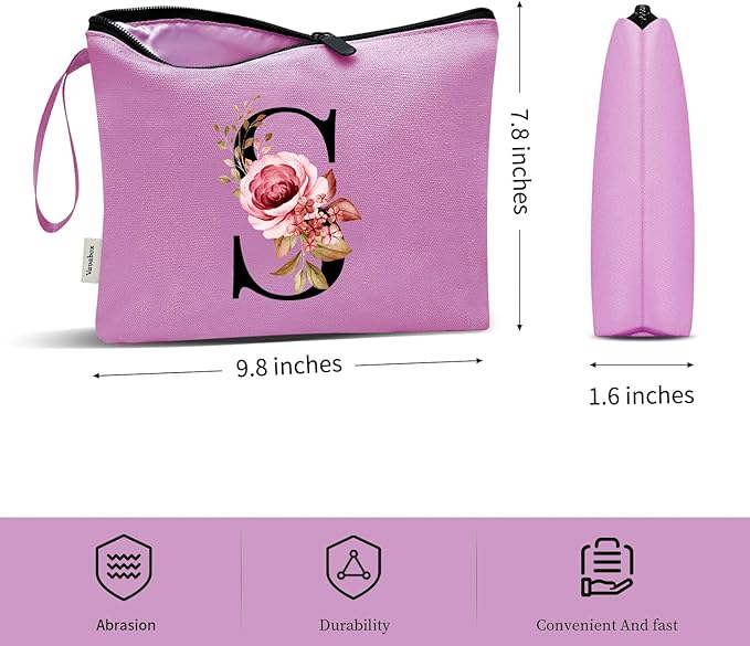Vavabox A-Z Personalized Makeup Bag, Birthday Gifts for Women Mom, Gifts for Best Friend, Bride Bridesmaid Cosmetic bag (S, Purple)