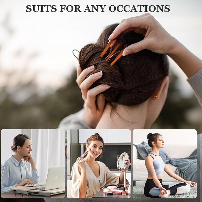 Sunolga 6PCS French Hair Pins for Women, French Pins Hair, Large Hair Styling Pins for Thin Thick Hair, Unique 3 Internal Teeth Hair Sticks Hairpin（Amber）