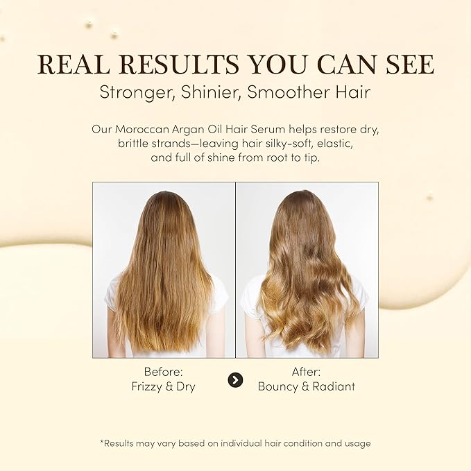 Argan Oil Hair Serum - Hydrates, Repairs Dry, Frizzy, Damaged Hair, Repairs Frayed Ends, Smooths & Strengthens, Suitable for All Hair Types, 3.38 Fl Oz