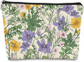 Vintage Cottagecore Summer Wild Flowers Botanical Herbs Makeup Bag,Colorful Floral Cosmetic Bag Best Gift Idea for Flower Lovers Girls Women Mom,Birthday Gifts for Girls,Mother's Day Gifts for Mom