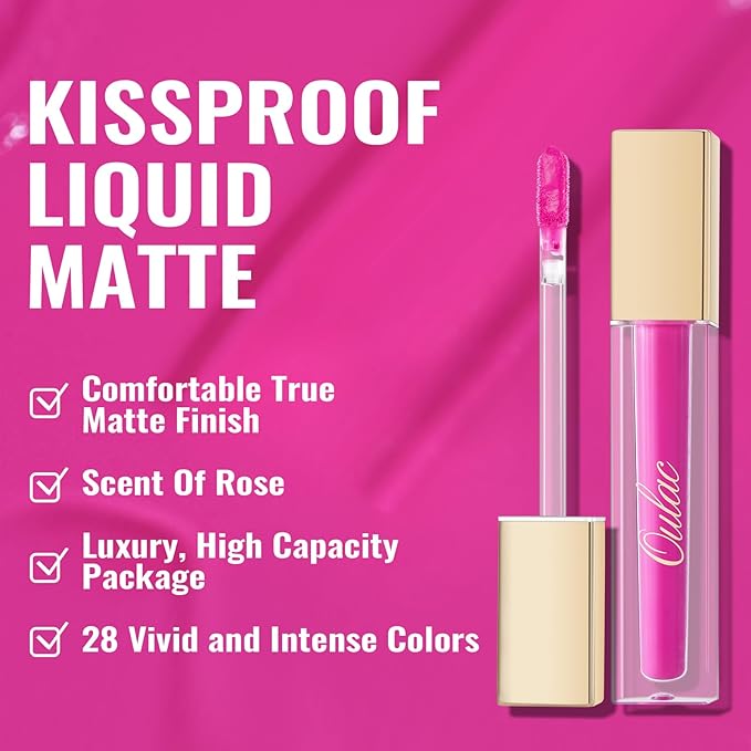 Oulac Matte Pink Lipstick for Women, Hot Pink Long Lasting Liquid Lipstick, High Impact Lip Color Full Coverage Lip Makeup with Vitamin E Waterproof Formula,Vegan M06