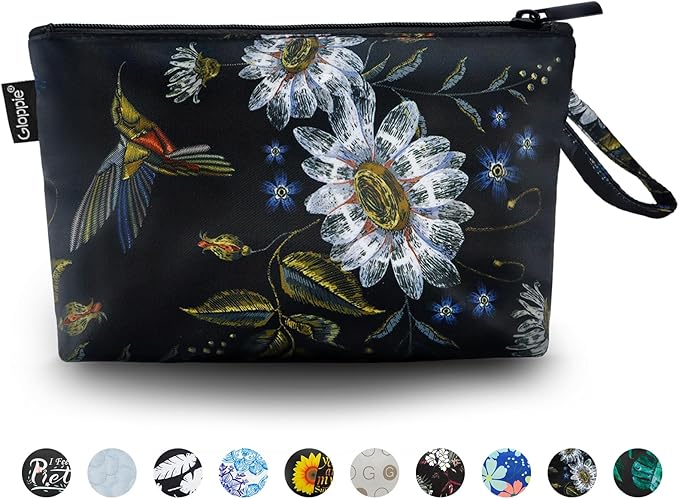 Gloppie Makeup Bag Small Cosmetic Bag for Purse Zipper Makeup Pouch Travel Essentials Hummingbird Daisy