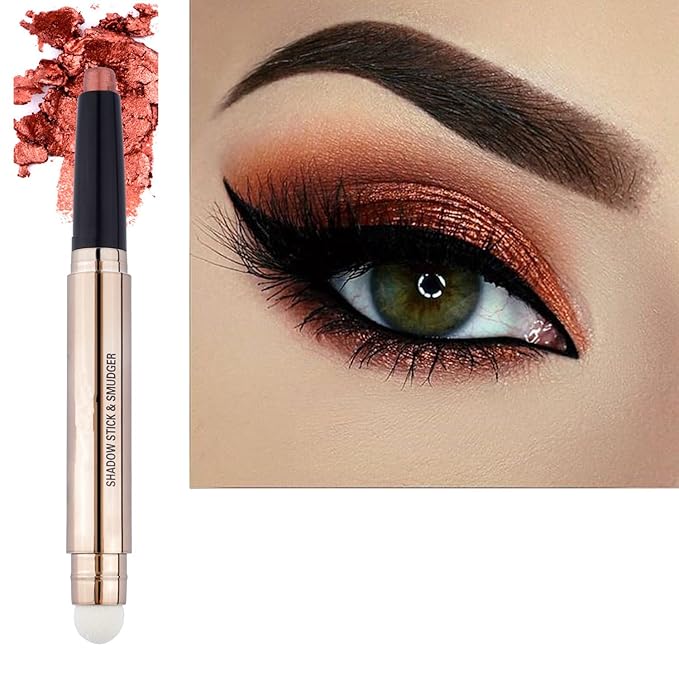 Eyeshadow stick and Sponge Makeup Brush,glitter primer palette Smooth Cream Shimmer Pencil Long Lasting Waterproof Highlighter Hypoallergenic Multi-Dimensional eyes Look