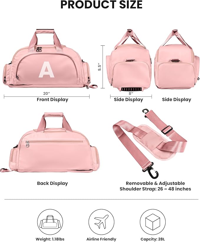 10 Year Old Girl Birthday Gifts, Initial Gym Bags with Shoe Compartment, Dance Bag for Girls, Monogram Kid Overnight Bags, Travel Duffle Tote-Cute Trendy Stylish Stuff for Bestie (Letter M)