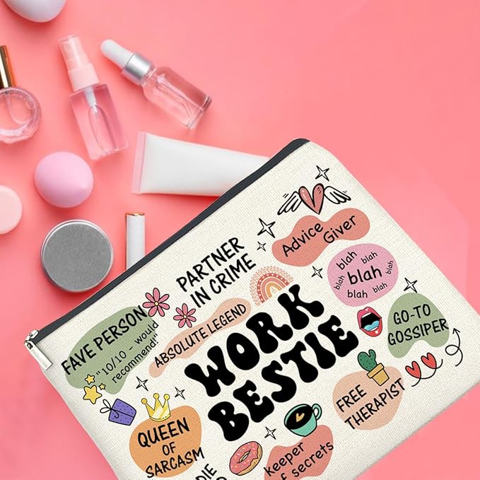 Work Bestie Gifts Makeup Bag, Work Best Friend Gifts for Women, Gifts for Coworker Colleagues Friend Work Bestie Zipper Makeup Pouch
