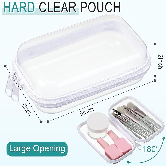 Sanwuta 6 Pcs Clear Hard Zipper Case Hard Plastic Zipper Pouches Makeup Bag Pencil Pouches Transparent Cases for Snacks Plastic Storage Organizer Box for Travel(White,5 x 3 x 2 Inch)