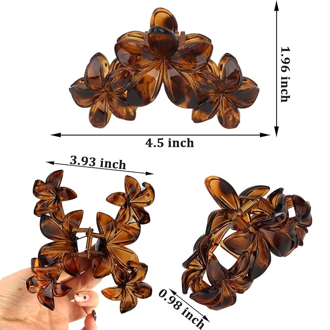 4Pcs Flower Hair Clips Large Matte Hair Claw for Women Non-Slip Strong Hold Clips for Thick Hair, Hair Accessories，Black，White，Leopard