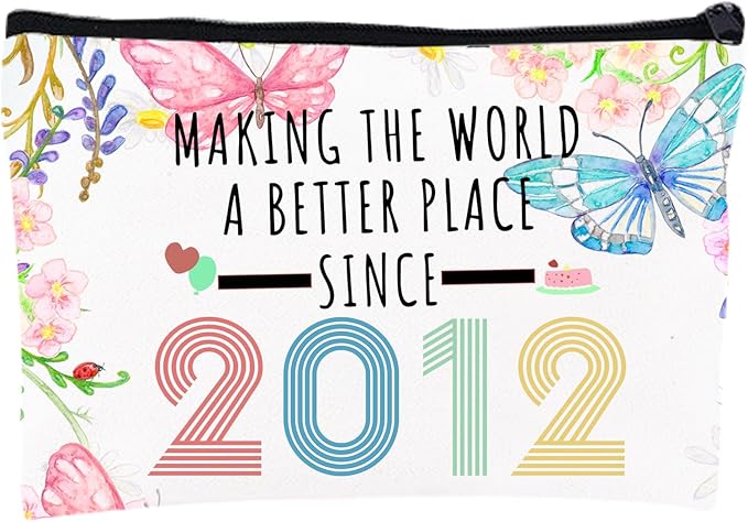 13th Birthday Makeup Bag, Multicolor Butterfly Flower Cosmetic Case for Girls, Travel Size, Zipper Closure