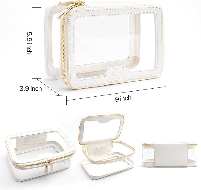 Aveniee Clear Makeup Bag, Large Transparent Cosmetic Pouch with Dual Zippers, Travel Toiletry Case Car Organization for Women Enssantials (Off-White)
