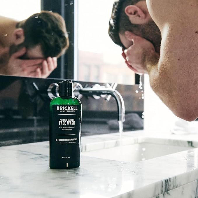 Brickell Men's Daily Essential Face Care Routine II, Purifying Charcoal Face Wash and Daily Essential Face Moisturizer, Natural and Organic, Unscented, Skincare Gift Set