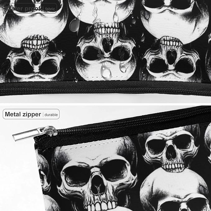 Women's Makeup Case, Large Zipper Cosmetic Case, Toiletry Bag, Travel Cosmetic Toiletry Bag Cool Funny Goth Skulls