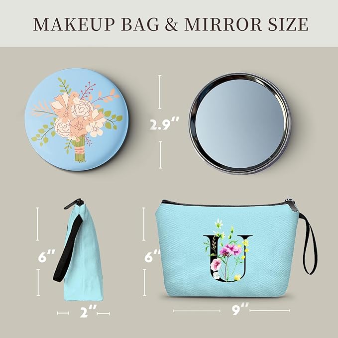 Birthday Thank You Appreciation Monogrammed Gifts for Mom Aunt Teacher Sister Friend Coworkers Bride Bridesmaid Makeup Cosmetic Bag with Mirror Mothers Day Christmas Graduation U