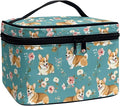 JoyLamoria Corgi Floral Makeup Bag Handbag Tote Bag Casual Cute Cosmetic Bag Brush Bag Toiletry Bag