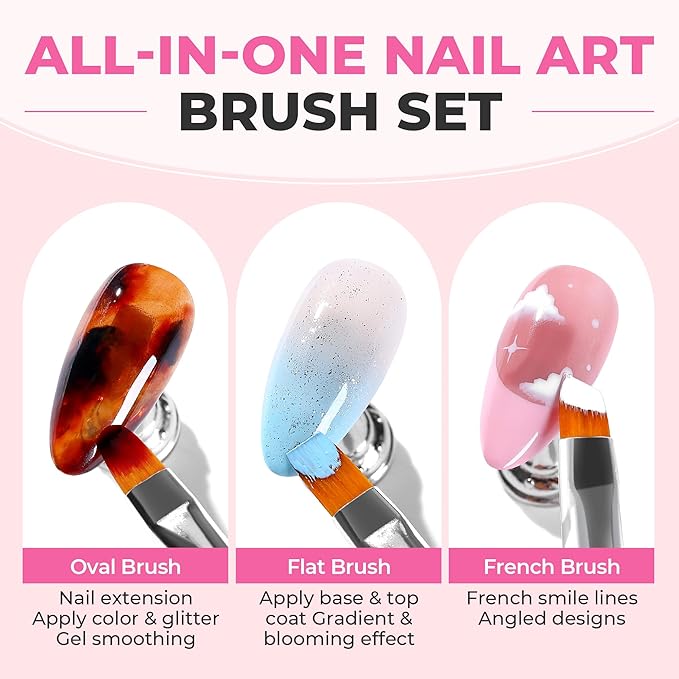 UNA GELLA Nail Art Brushes Set 6PCS Black Color Double-ended Acrylic Nail Design Brush Set Nail Dotting Tools Nail Art Gel Polish Liner Brushes for Gel Polish Painting DIY Nail Salon