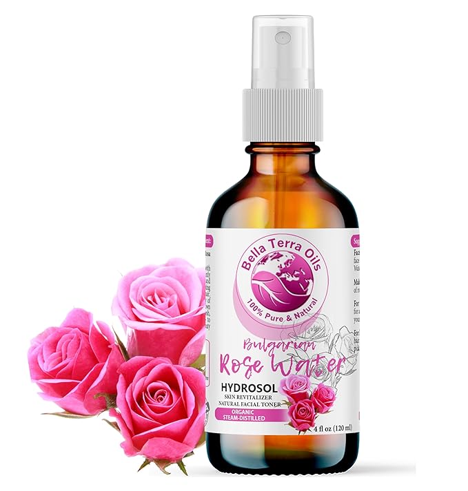 Bella Terra Oils - Organic Rose Water Spray 4oz - Dive into the Elixir of Rose Hydrosol, Gentle on Skin, Luxurious Rosewater Toner Face Experience