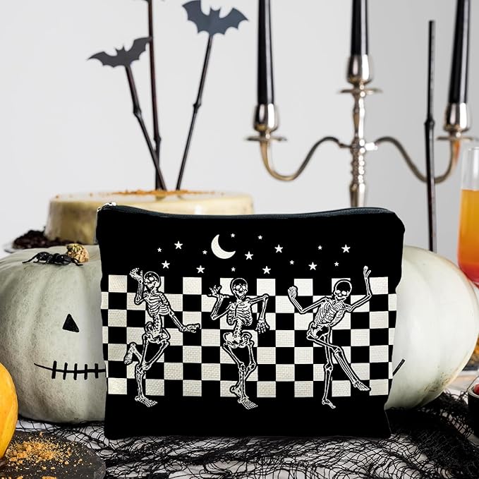 Goth Spooky Gifts for Women, Gothic Horror Skeleton Black Makeup Bag Cosmetic Pouch