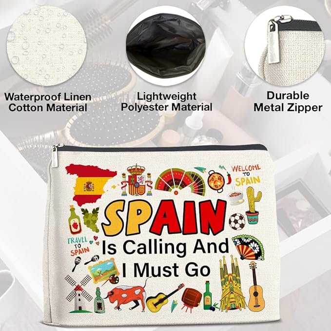 Spain Travel Gifts Makeup Bag - Spain Lover Cosmetic Bag Zipper Pouch