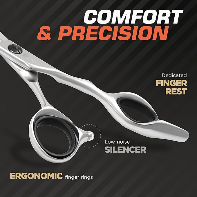 Fagaci Thinning Shears 6 Inch with Extremely Sharp Blades, Professional Hair Thinning Scissors, Durable, Smooth Motion & Fine Cut, Thinning Scissors with Sheath, Cleaning Leather, Key&Rings