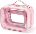 GEMIU Clear Makeup Bag Toiletry Bag for Women 4 Compartments Travel Cosmetic Case Large Capacity Waterproof Skincare Pouch Organizers with Zippe Deep Pink