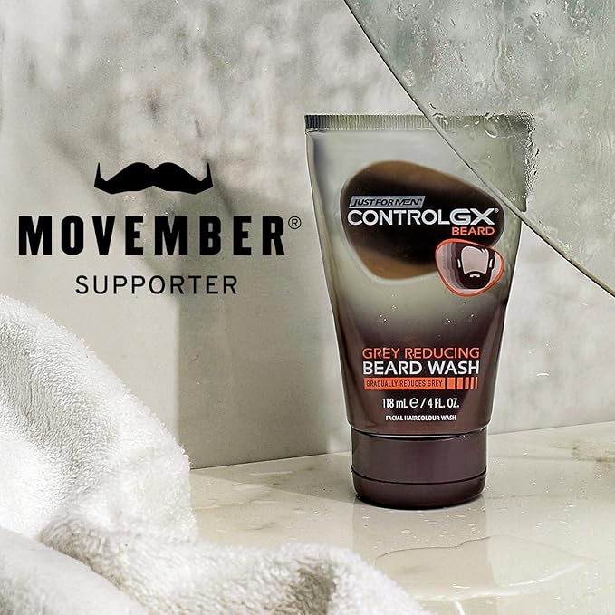 Just for Men Control GX Grey Reducing Beard Wash Shampoo with Keratin, Gradually Colors Mustache and Beard, Leaves Facial Hair Thicker Softer and Fuller, 4 Fl Oz - Pack of 3 (Packaging May Vary)