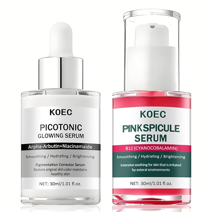 Dual-Action Acne Serum & Pico Tonique Essence Set - Minimizes Pores · Evens Skin Tone, Featuring Calcium Arbutin Ampoules, Niacinamide, Collagen - 1.01 fl oz (2-Bottle Set) (1)