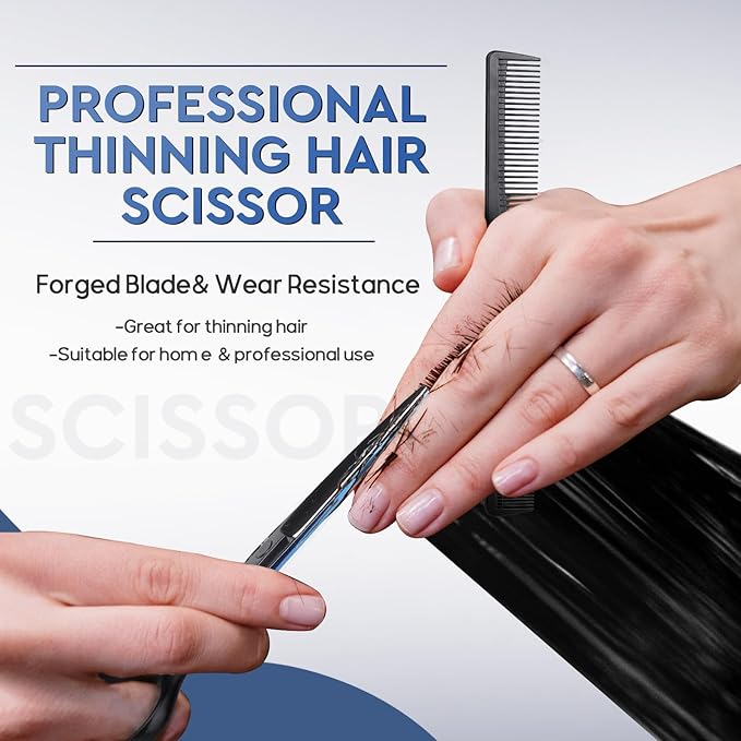 JASON Hair Cutting Scissors Kit - Professional 10 PCS Haircut Scissors Set with 6.7" Thinning/Texturizing Scissors, Straight Shears for Men Women Home Salon Barber (30 Teeth, Black & Blue) Christmas