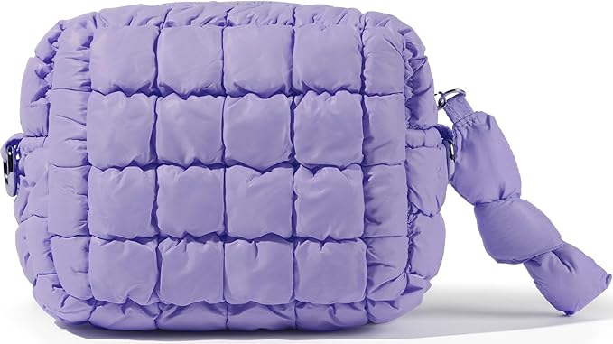 Yarnic Quilted Makeup Bag Puffy Cosmetic Bag, Quilt Travel Toiletry Bag for Women, Cute Puffer Makeup Bag Organizer Soft Make up Pouch (Lavender, S)