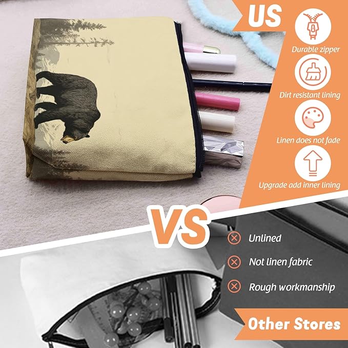 Cosmetic Bags Travel Makeup Toilet Case Waterproof Pouch for Women Girls 6.7X9.45inches - Black Bear Walking in A Mountainous Forest Landscape