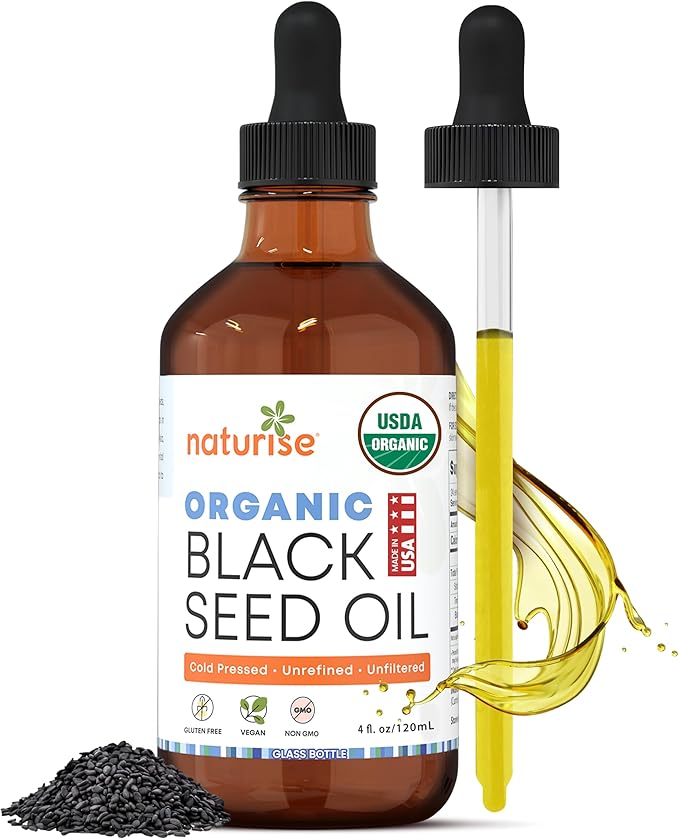 USDA Black Cumin Seed Oil Organic – Nigella Sativa Black Seed Oil Organic Cold Pressed & Unrefined in Glass Bottle – Vegan, Non-GMO Blackseed Nails & Hair Growth Oils (4 fl oz)