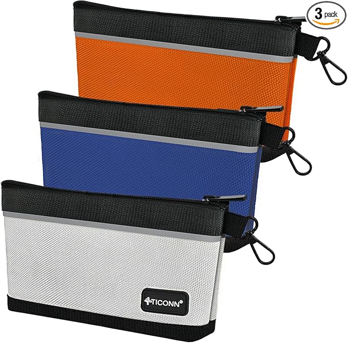 TICONN Tool Pouches with Zipper, 1680D Oxford Small Tool Bags, Waterproof Utility Bag Zipper Pouch for Tool Organizers and Storage (3 Pack Medium)