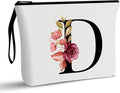 Vavabox A-Z Personalized Makeup Bag, Birthday Gifts for Women Mom, Gifts for Best Friend, Bride Bridesmaid Cosmetic bag (D, White)