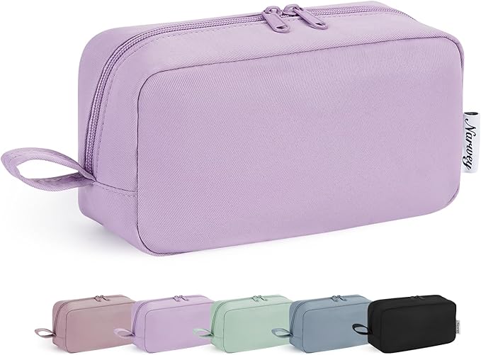 Narwey Cute Makeup Bag Small Toiletry Bag Travel Cosmetic Bag Organizer Make Up Bags with Organized Pockets for Women (Purple, Large)